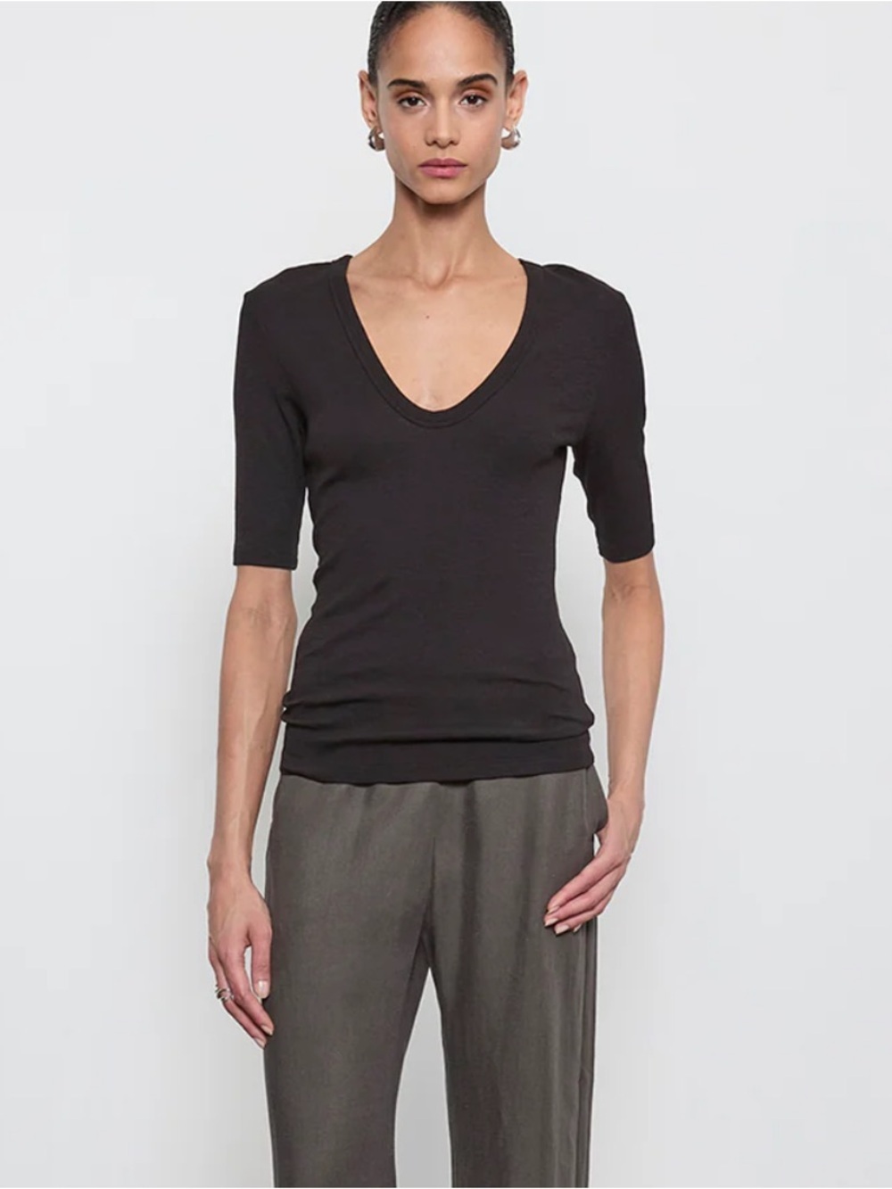 Enza Costa TEXTURED KNIT HALF SLEEVE U